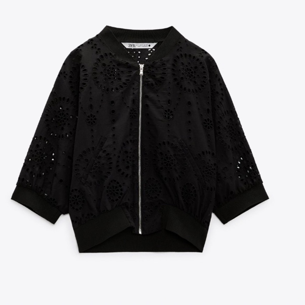 NWOT ZARA EMBROIDERED EYELET BOMBER - Picture 3 of 6